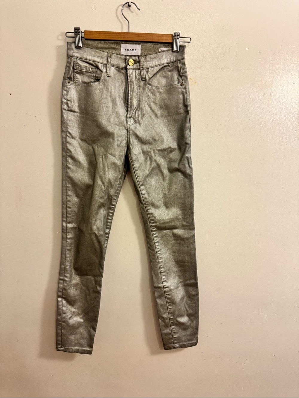 Frame Denim Metallic Silver Skinny Jeans